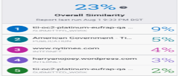 Screenshot showing a return similarity report in Turnitin Draft Coach